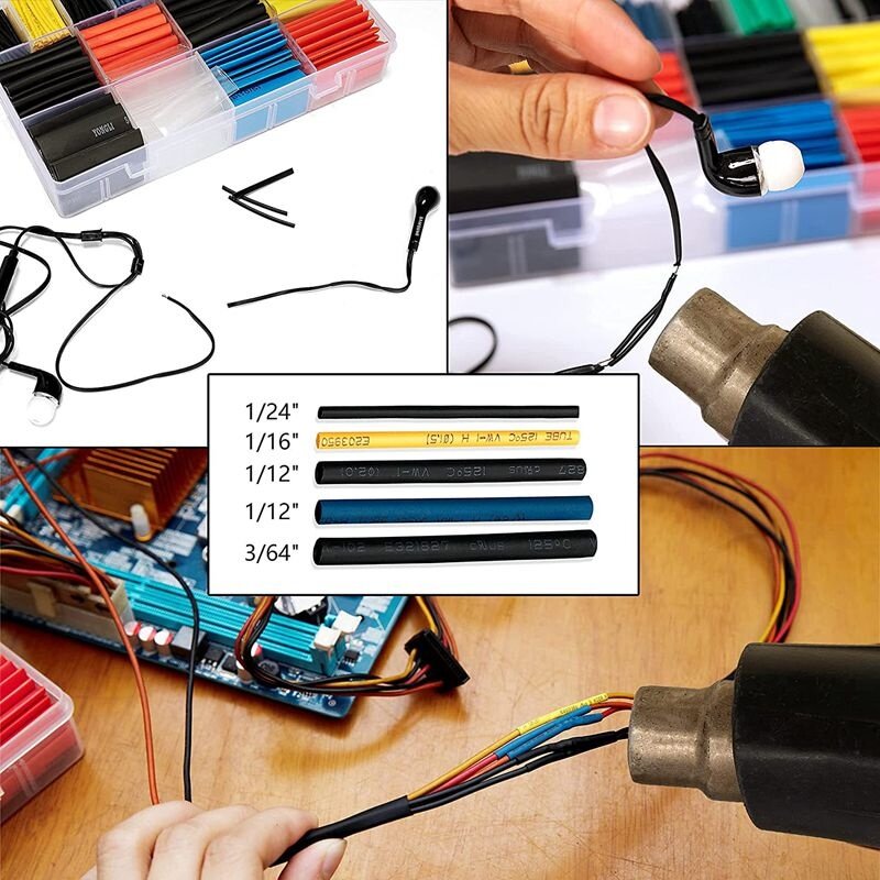 580pcs/box 2:1 Heat Shrink Tubing Kit 6 Colors 11 Sizes Assorted Sleeving Tube Wrap Cable Wire Kit For DIY