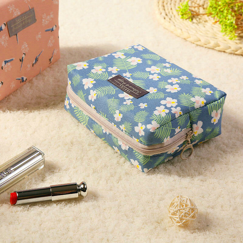 Bolsa de cosméticos con cremallera Floral pequeña y fresca para mujer, neceser de belleza portátil para exteriores, organizador de viaje