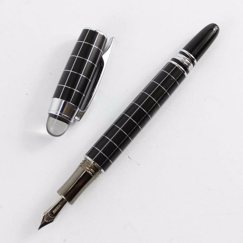 학교 펜 포인트 라운드 얇은 팁 우아한 Baoer 블랙 실버 크로스 라인 펜 79 만년필, 이리듐 펜촉 카트리지 변환기 리필