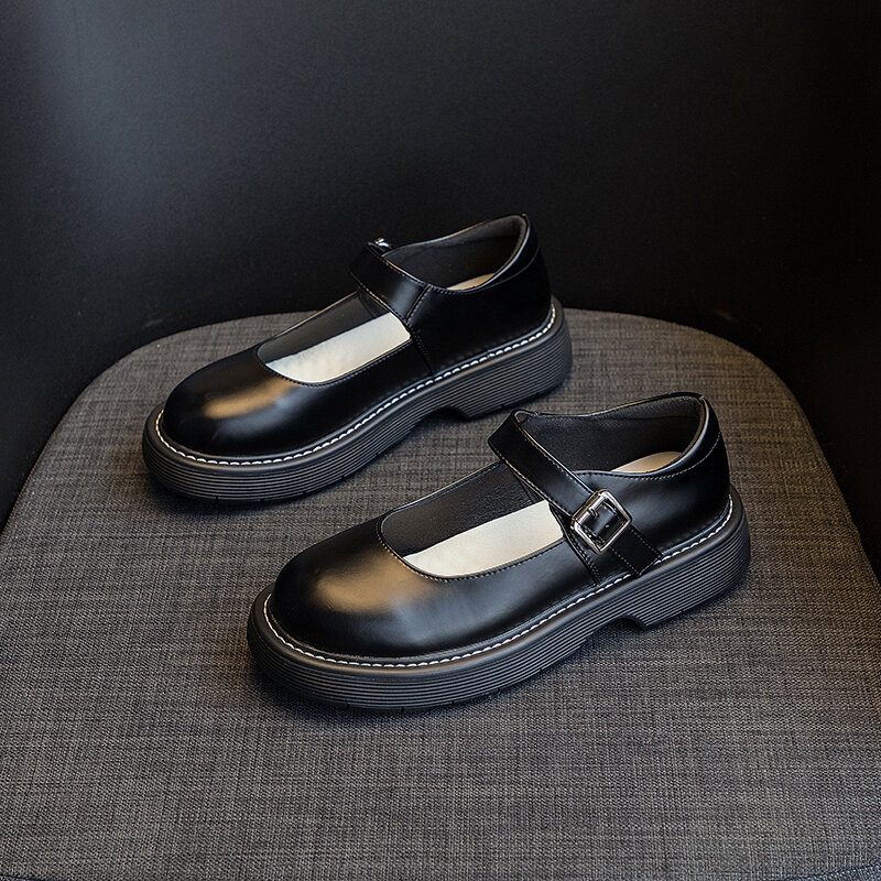 AIYUQI Sepatu Wanita Mary Jane 2022 Sepatu Siswa Jepang Kulit Asli Baru Anak Perempuan Sepatu Kasual Ujung Bulat Wanita