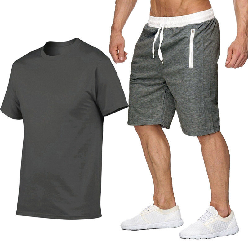 2021 novos conjuntos de treino dos homens verão 2 peças conjunto de roupas esportivas + ginásio de fitness shorts conjuntos casuais t camisas suor terno 2xl