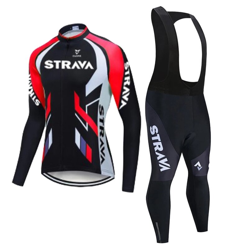 STRAVA-Conjunto de Ropa de Ciclismo profesional para hombre, Jersey de manga larga y pantalones con pechera, uniforme para Cicli