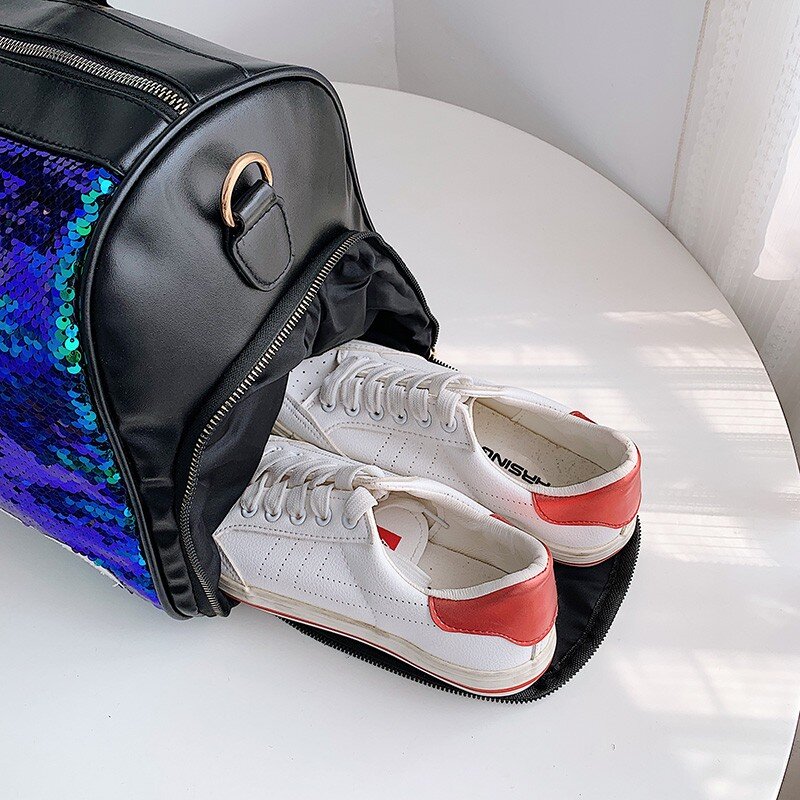 YILIAN Pailletten reisetasche der frauen eine-geschultert seesack trockenen und nassen trennung mode große kapazität sporttasche