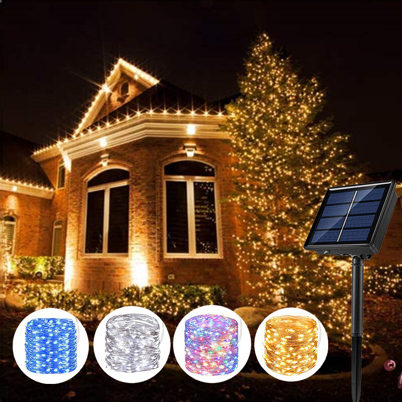 200 LED Guirlande Lumineuse Solaire Fil de Cuivre Éclairage Extérieur Noël