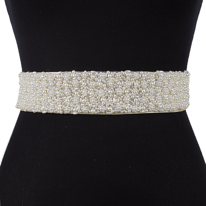 Cinturones para boda con abalorios y perlas, elegantes, hechos a mano, para boda con perlas, cinturón nupcial con cuentas