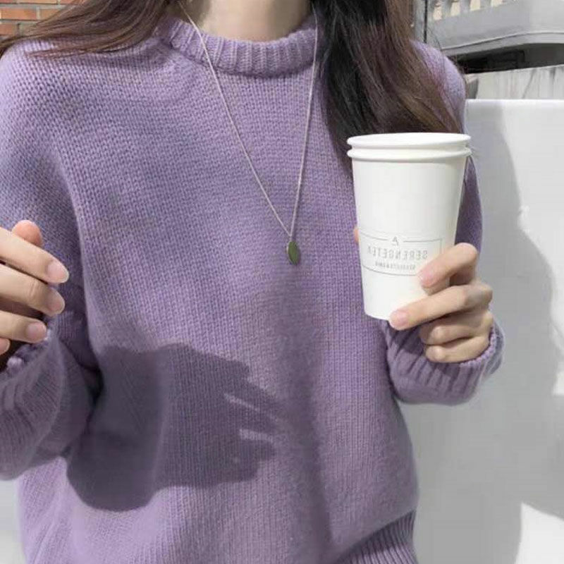 MINGLIUSILI Solid Color Knitted Sweater Women Korean Style Autumn Winter Fashion 2021 Pullover Long Sleeve All-match Sweaters
