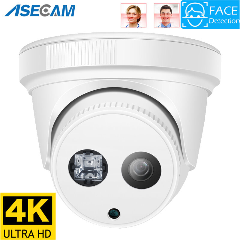 8MP 4K IP 카메라 얼굴 탐지 H.265 Onvif CCTV 백색 오디오 돔 밤 비전 IR 4MP 48V POE 인간 안전 사진기 Xmeye