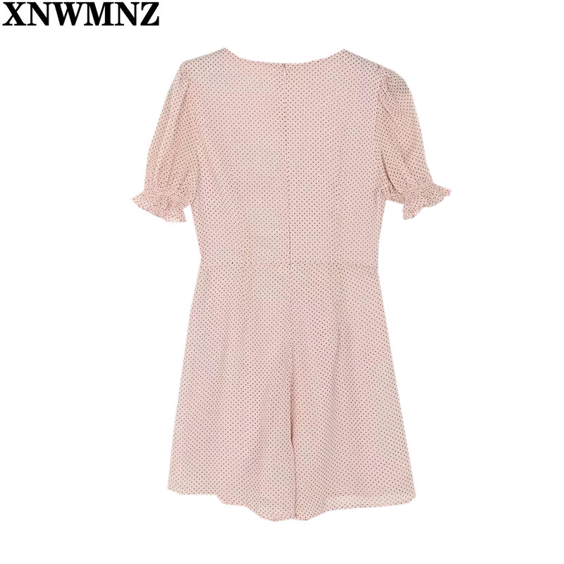 XNWMNZ 2021 tuta da donna estate casual polka dot stampa pulsante decorazione slim body donna manica a sbuffo pagliaccetto in Chiffon