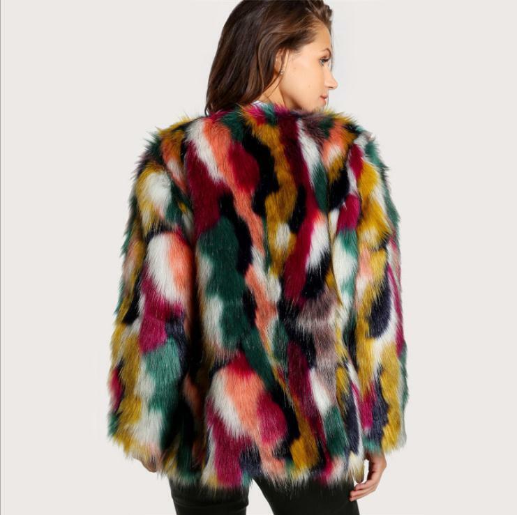 Inverno feminino outono longo peludo salsicha outwear contraste cor feminino quente casacos artificiais seção curta falso jaqueta k1484