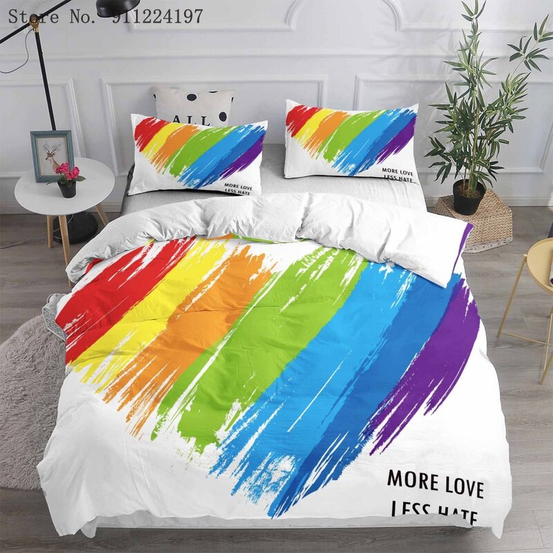 Juego de ropa de cama con estampado de arcoíris para adultos, edredón con estampado de rayas de arcoíris, funda de edredón individual, doble, tamaño King