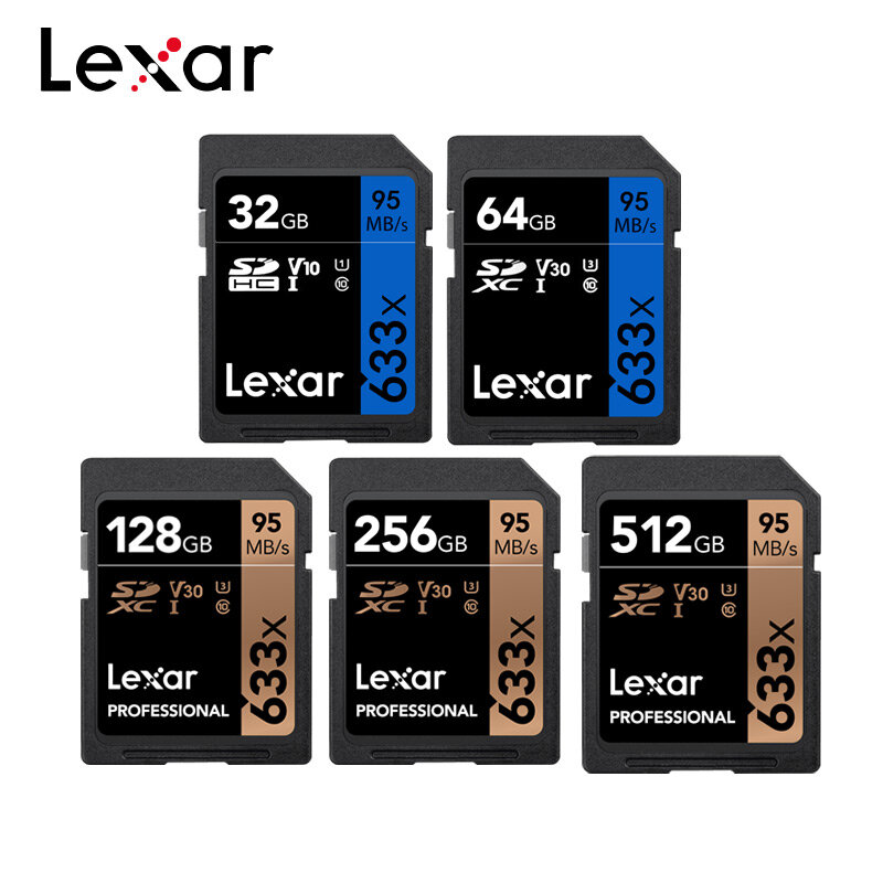 Lexar Asli 633x untuk 1080P 3D Kamera Video 4K 16G 32GB U1 SDHC 64GB 128GB 256GB 512GB U3 Kartu SD SDXC Class 10 Kartu Memori