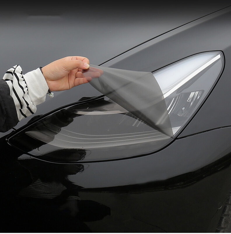 Stiker Gaya Mobil Lampu Depan untuk Model Tesla XSY 3 Lampu Depan TPU Lampu Depan Hitam Asap Aksesori Film Pelindung