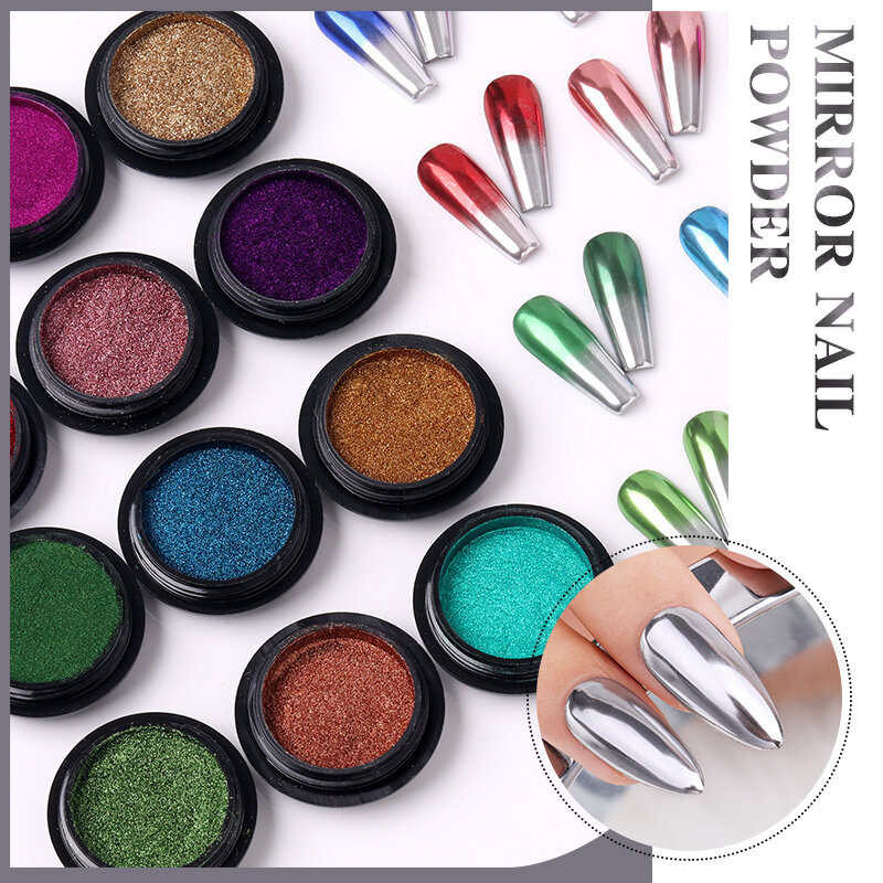 Nail Art Mirror Pigment Powder  Nail Glitters Metallic Color for Nail Art UV Gel Polishing Rose Gold Silver Colors