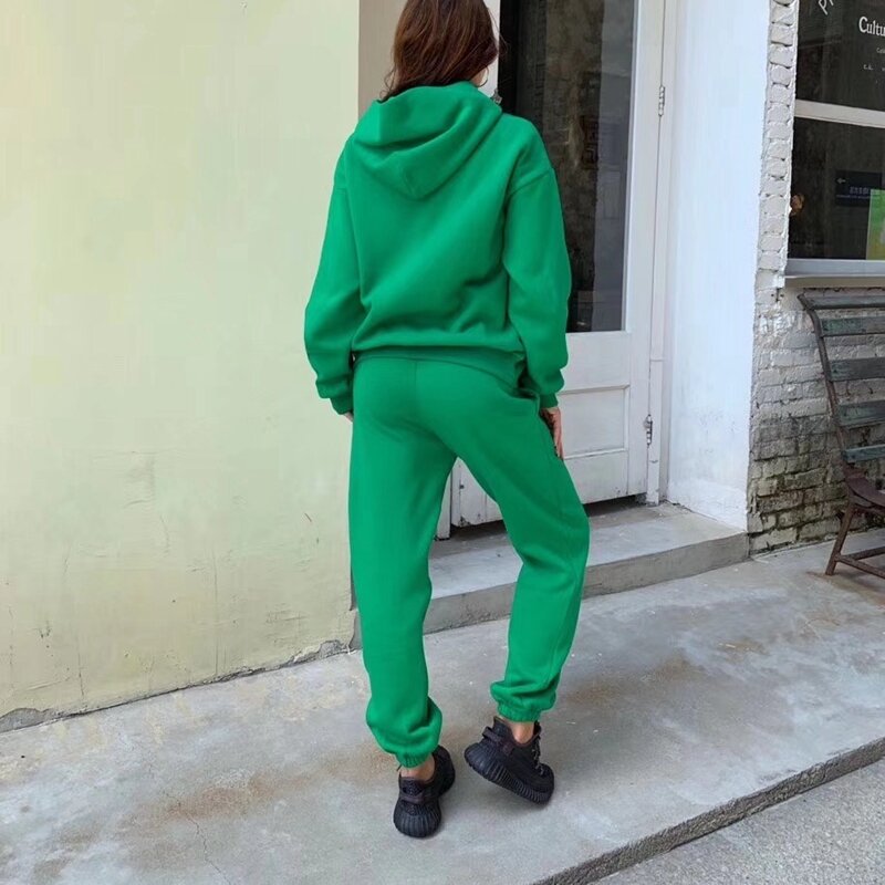 Australian designer, women's sports suit, winter 2021 new warm, Hooded Fleece sports suit