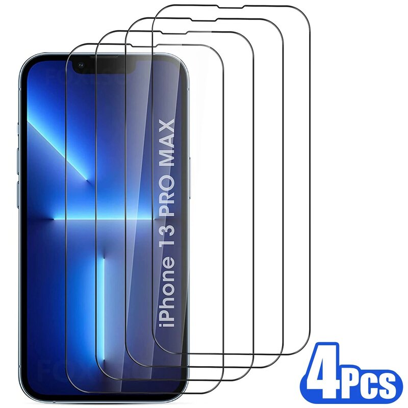 Защитное стекло с полным покрытием для iPhone, 4 шт., закаленное стекло для защиты экрана iPhone 11, 12, 13, 14 Pro Max