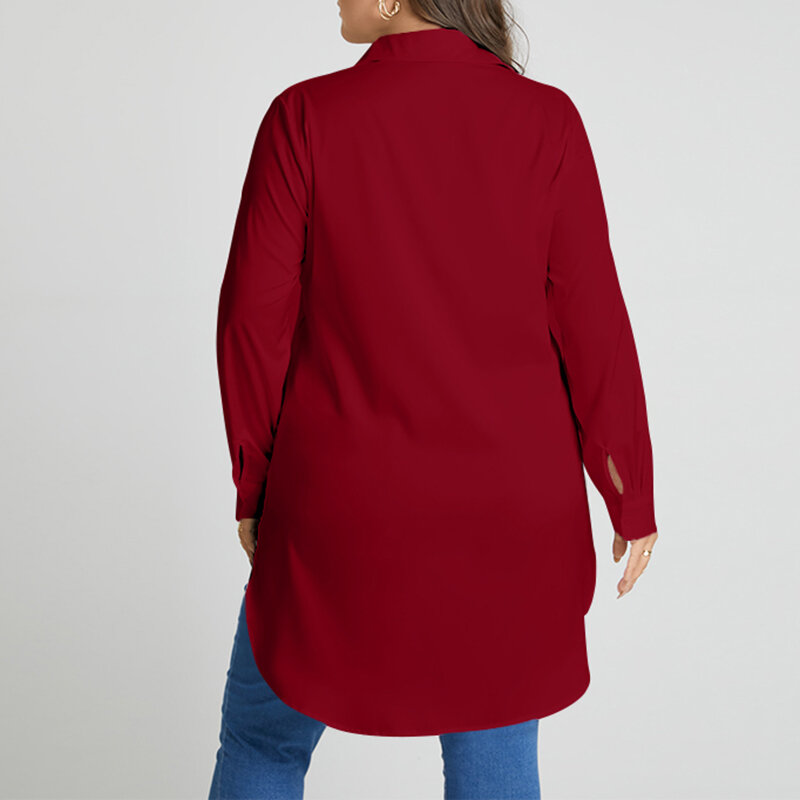 Elegancka, długa bluzka z długim rękawem Celmia Casual luźne koszulki moda damska z nieregularnym brzegiem bluzki damskie solidne tuniki 2022 jesień Plus rozmiar