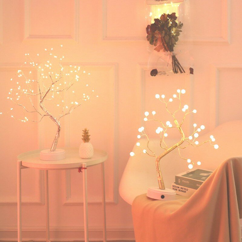 108 LED USB Table Lamp Copper Wire Christmas Fire Tree Night Light Table Lamp for Christmas Home Desktop Decoration living room
