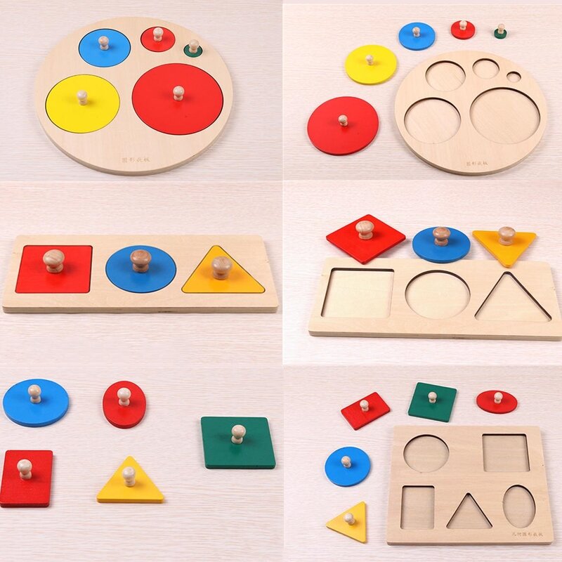 Разноцветные геометрические фигуры, подходящие игрушки для детей, раннее обучение, упражнения для рук, Развивающие деревянные игрушки