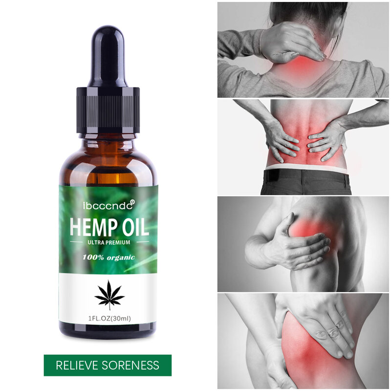 30Ml 100% Organic Hemp Oil 2000Mg Bio-Active Hemp Seeds Oil สารสกัดจากสำหรับบรรเทาอาการปวดลดความวิตกกังวล Better Sleep Essence