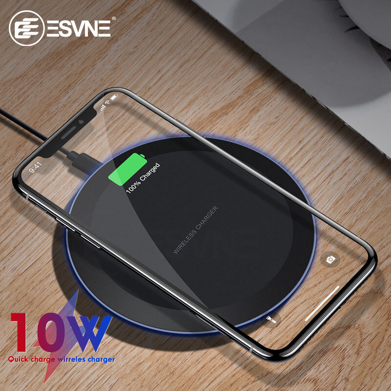 ESVNE 10W Snelle Draadloze Oplader voor iPhone X Xs MAX XR 8 plus Opladen voor Samsung S8 S9 Plus note 9 8 USB Telefoon Qi Oplader Pad