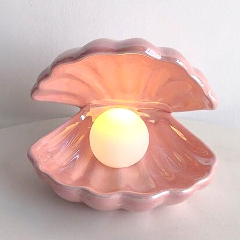 Lampe veilleuse fantaisie en céramique, forme coquille, poudre de perle, blanche, luminaire décoratif idéal comme cadeau pour un bureau ou une fête