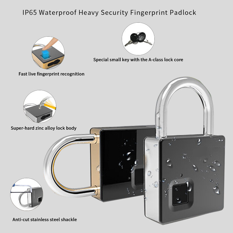 Fipilock 스마트 잠금 열쇠가없는 지문 잠금 IP65 방수 도난 방지 보안 자물쇠 도어 수하물 케이스 잠금 키 및 케이블