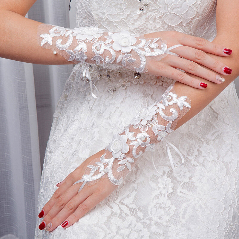 Rękawiczki ślubne nowe rękawiczki bez palców z perłami Appliqued eleganckie akcesoria ślubne dla nowożeńców