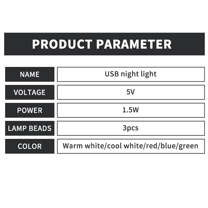 Tcosqy-lâmpada de cabeceira com interface usb, 1.5w, luz noturna, fonte dc 5v, branco quente, frio, branco, vermelho, azul, verde, smd