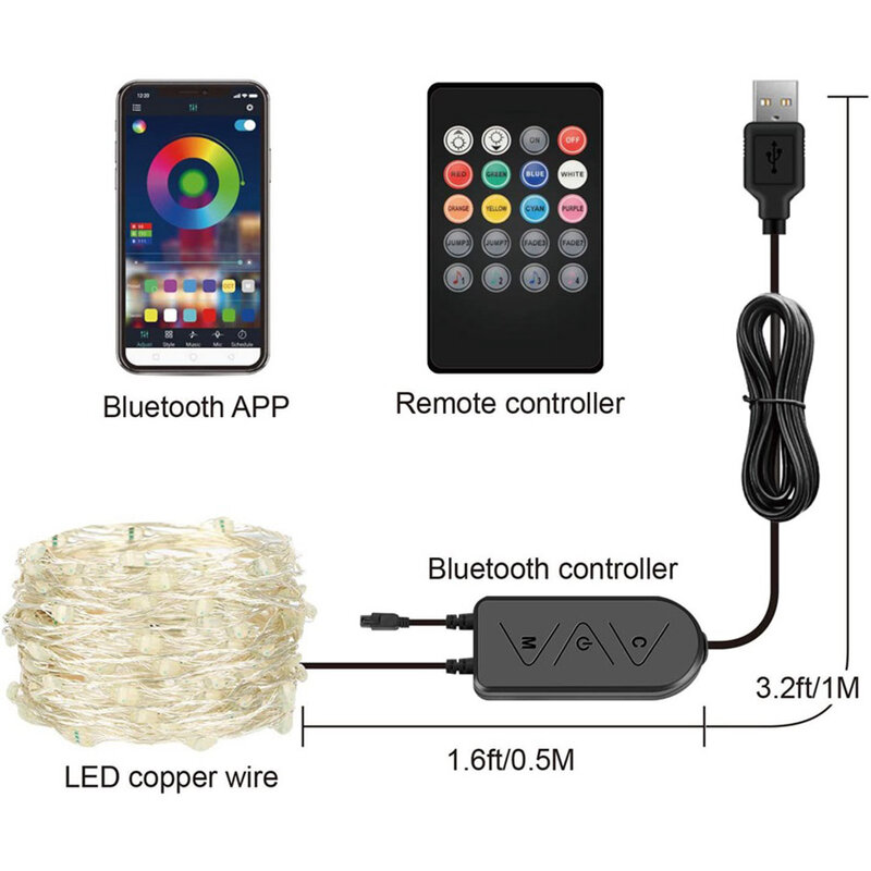 10/20m strisce luminose a LED Creative stringa luminosa flessibile compatibile con Bluetooth per la decorazione della camera da letto
