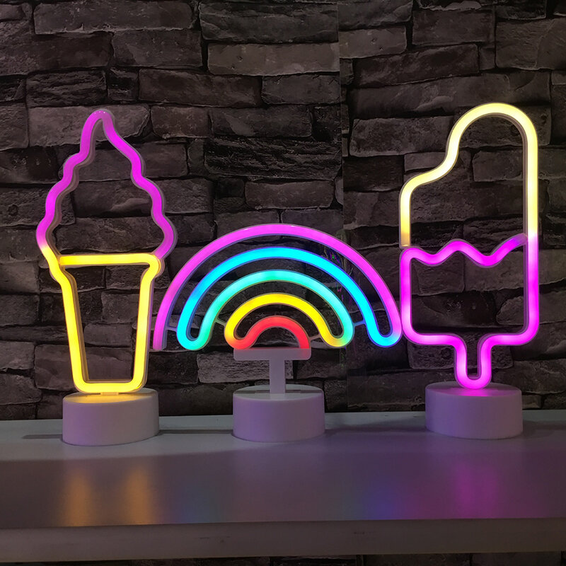 Letrero de neón LED de arcoíris colorido, luz nocturna de neón creativa alimentada por batería, lámpara de pared de decoración, tubo de neón LED