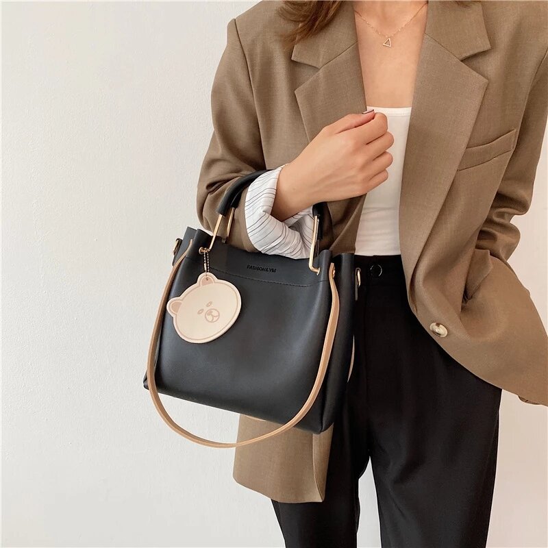 Новая дизайнерская женская сумка, сумки-ведра, Новая женская модная ручная сумка из искусственной кожи, вместительные сумки-мессенджеры на ...