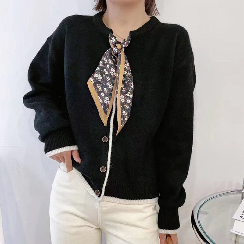 2021 Autumn New Korean Style Fashion Solid Color Knitted Cardigan Women's Round Neck Knit Sweater Loose Casual Female Clothing