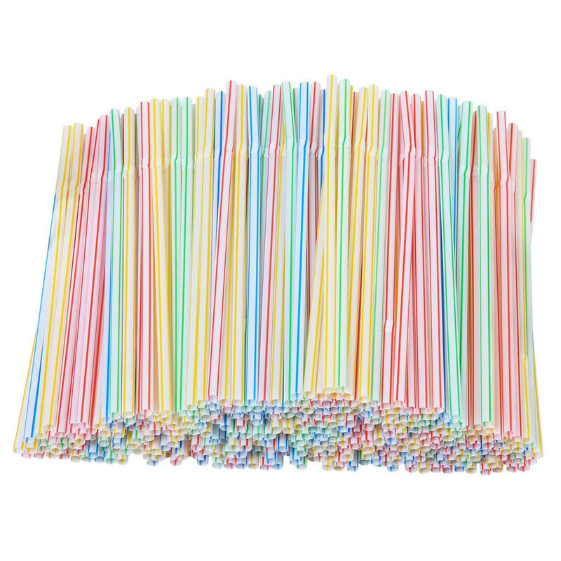 300pcs Plastic Drinking Straws 8 Inches Long Multi-colored Striped Bedable Disposable Straws Party Multi Colored Rainbow Straw