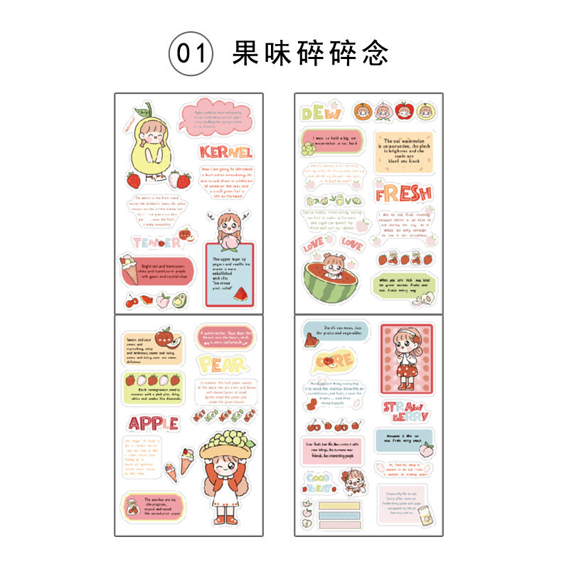 4Pcs Kawaii DIY Stickers Label Hand Account Decoration Transparent Sticker Creative Cartoon Animation College Paper Stationery