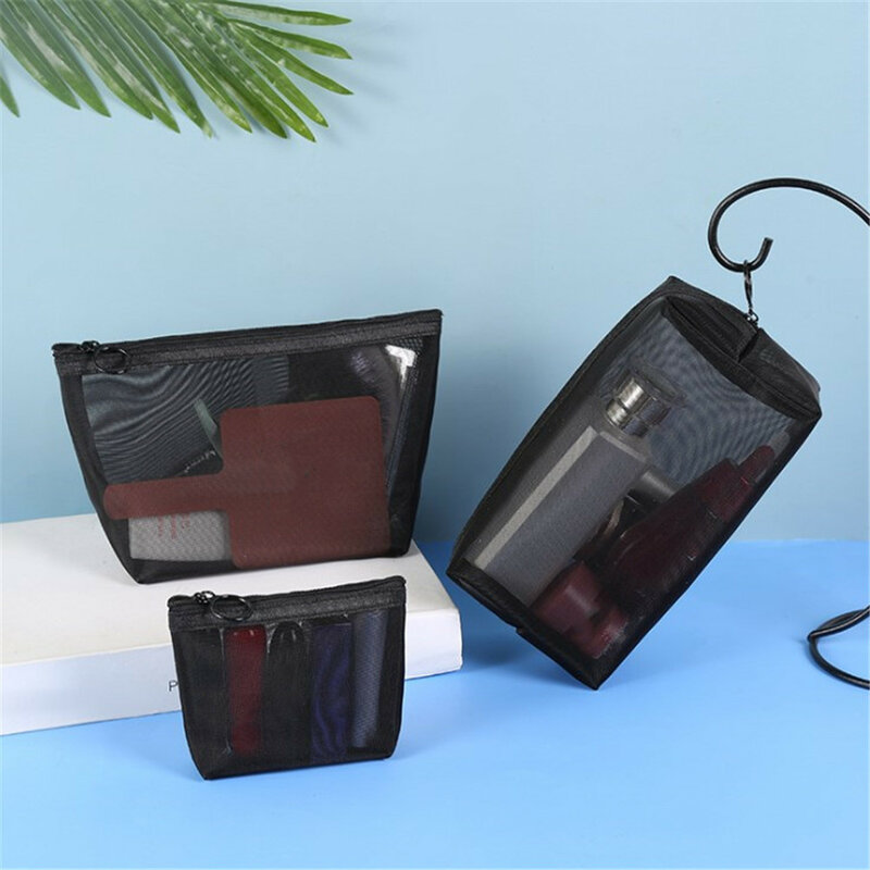 Nieuwe Unisex Mesh Pakket Cosmetische Zak Transparant Reizen Mode Kleine Grote Zwarte Toilettas Make-Up Organizer Tassen Case Pouch