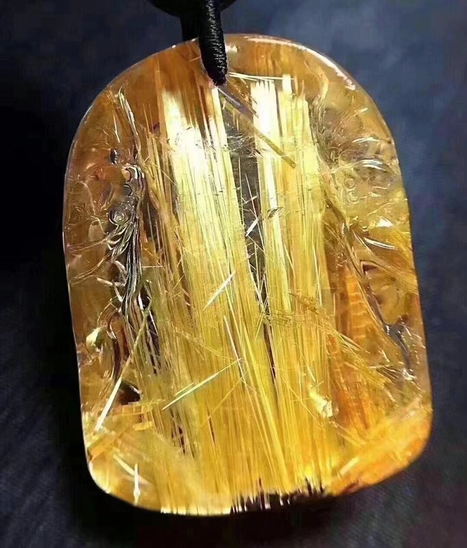 Genuine Natural Gold Rutilated Quartz Pendant Necklace Brazil 38*28*15mm Wealthy Stone Women Men Jewelry AAAAAAA