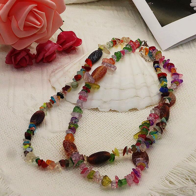 Kpop красочное ожерелье из натурального кварца с натуральными камнями, бусины с неровными кристаллами, янтарный чокер вечерние Рождественск...