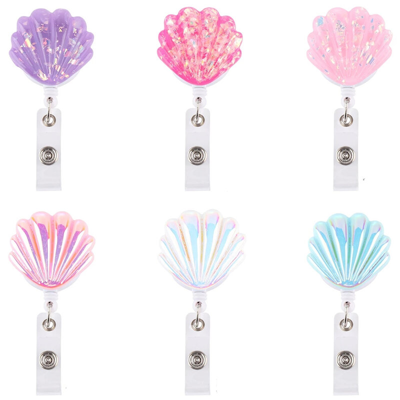 Shell Shape Resin Pull Name Id Card Badge Reel Holder Nurse Badge Reel Clip Retractable Exhibition Chest Card School Supply