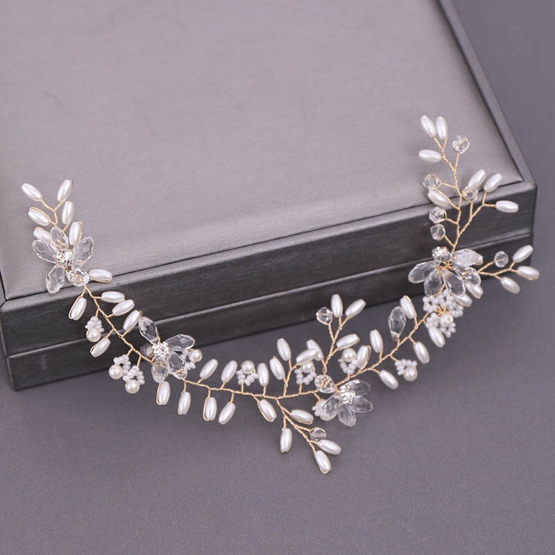 Elegante diadema de perlas de cristal a la moda, accesorios para el cabello para boda, accesorios para el cabello, tocado de flores para mujer, tocado nupcial para boda