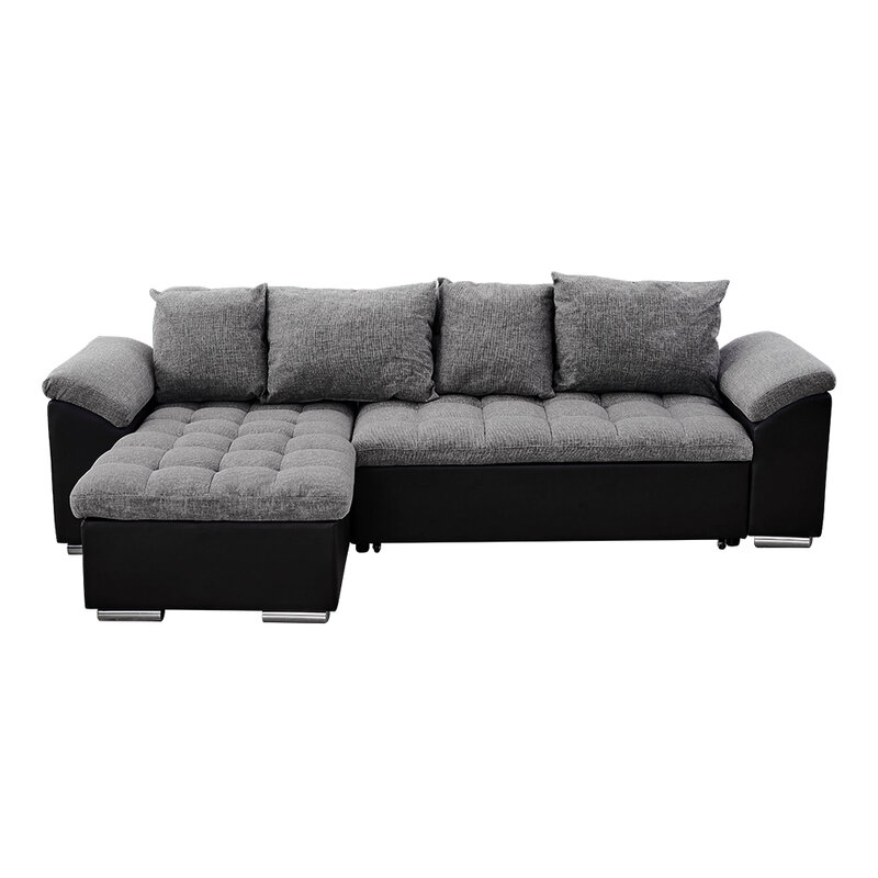 Sofá cama esquinero en forma de L con función de sueño, 3 plazas con sofás de contenedor de almacenamiento, nueva tela de lino + cuero de imitación, 197x123cm