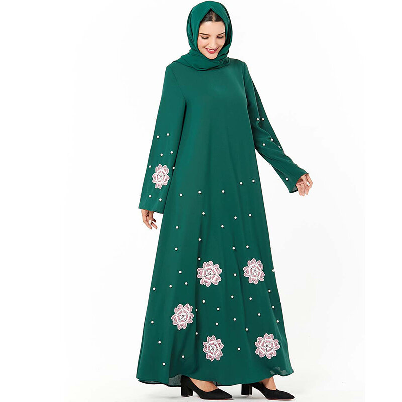 Groene Abaya Dubai Islamitische Hijab Moslim Jurk Kaftan Vrouwen Turkse Jurken Caftan Grote Maten Dames Kleding Baju Moslim Wanita