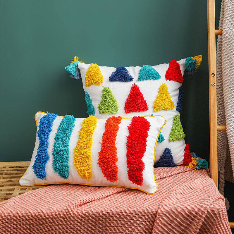 Tufting Process Rainbow Color Sofa Cushion Cover 45*45 Pillow Covers Decorative Pillow Case For Sofa Boho Home Decor Pillowcase