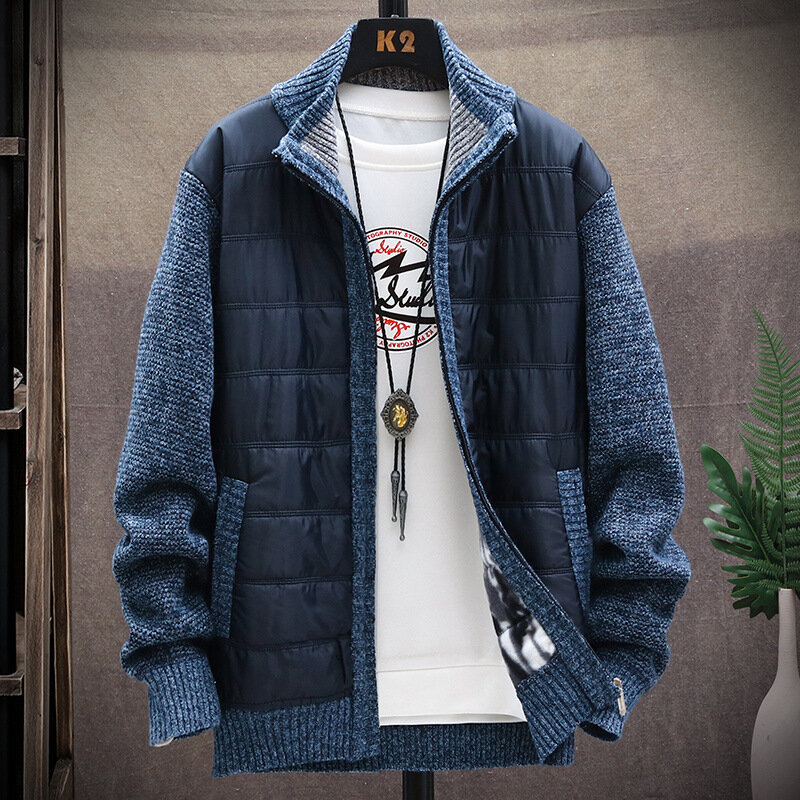 Cardigan tricoté avec fermeture éclair pour homme, veste en polaire, col montant, chaud, ample, pardessus tendance, automne hiver