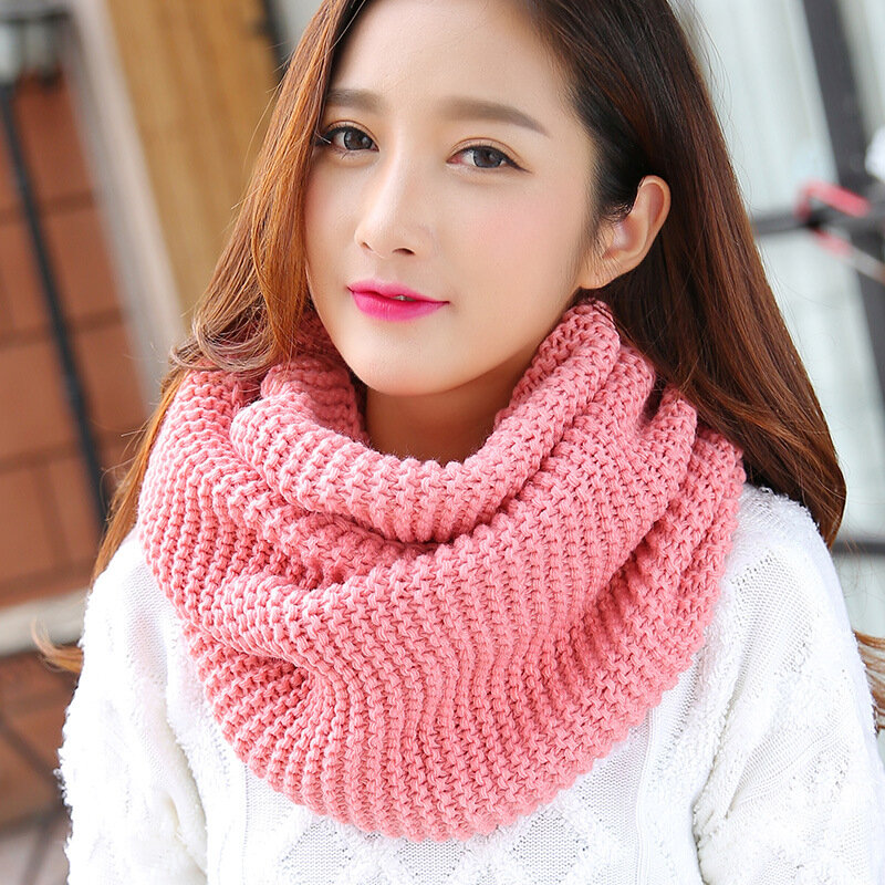 Женский Теплый вязаный пуловер шарф Зимний Японский Корейский модный плотный однотонный шерстяной воротник шарфы женский шарф кольцо на шею