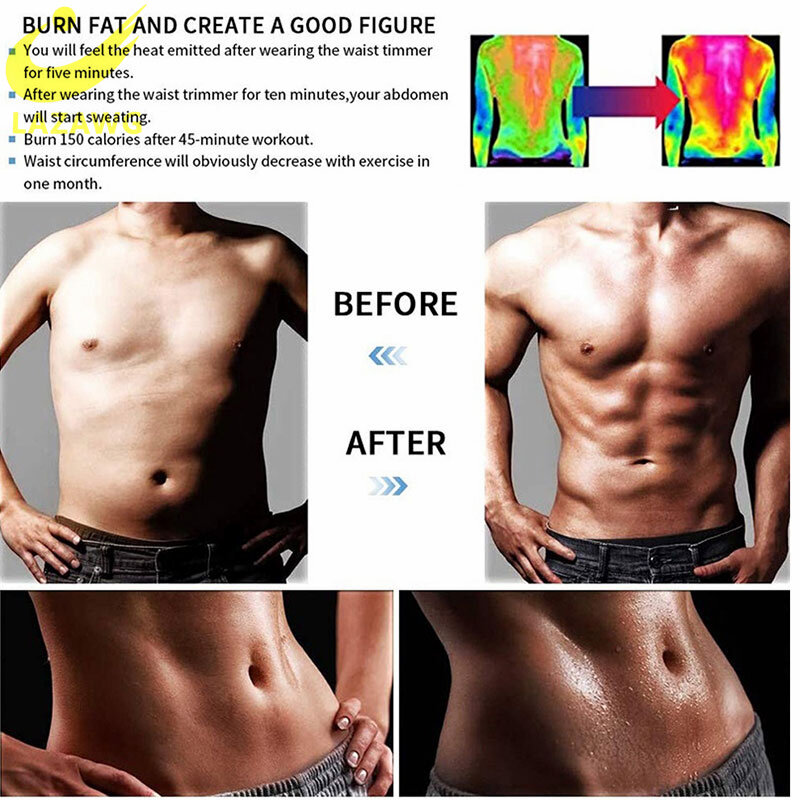 LAZAWG Men Slimming Waist Trainer Neoprene Belt Body Shaper Sauna Sweat Weight Loss Corsets Tummy Control Fitness Fat Burner