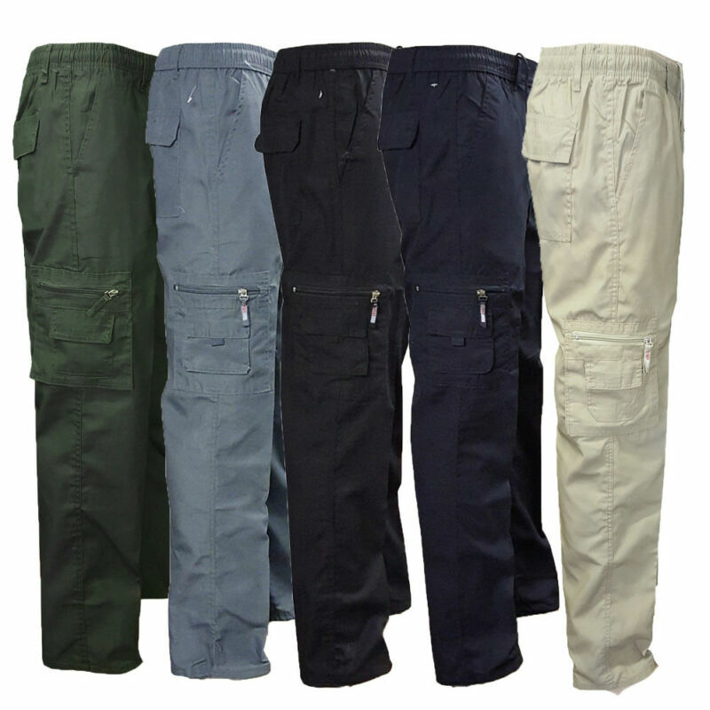 Men's Solid Color Elasticized Summer Cargo Pants Cotton Cargo Combat Work Casual Pants Safari  Style Fashion Streetwear