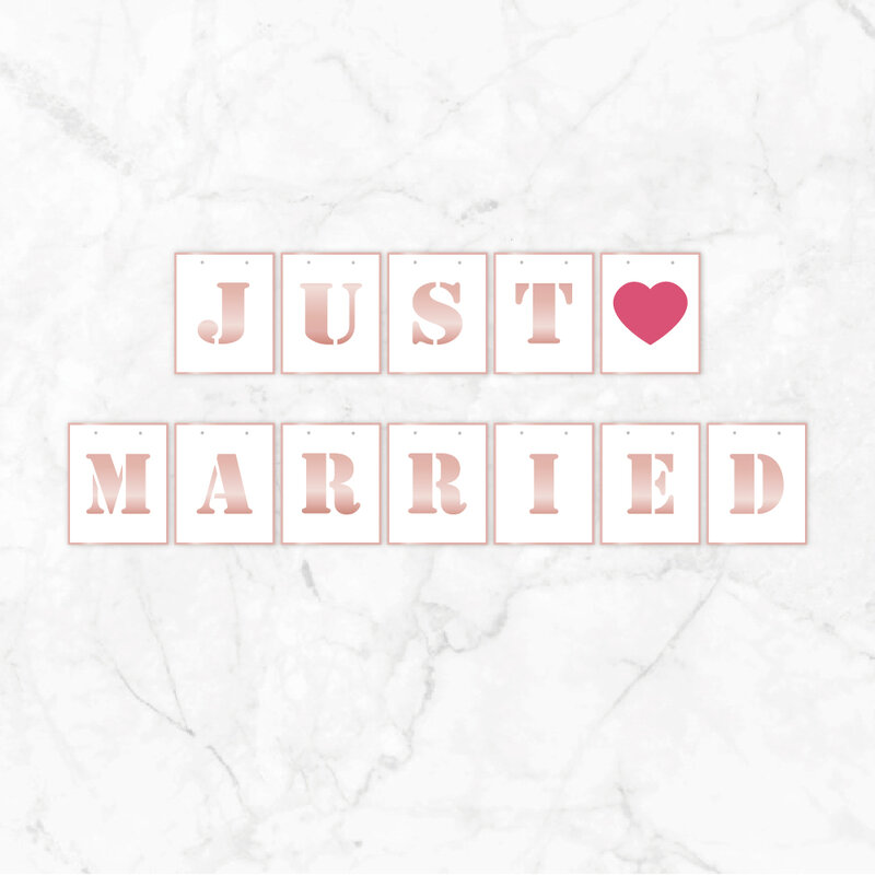 Just Married-decoraciones para fiesta de boda, suministros para fiesta, bricolaje, para compromiso, pared, techo, banderines colgantes