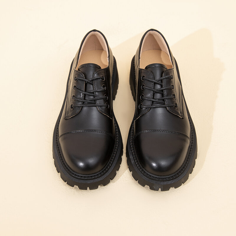 AIYUQI Sepatu Pantofel Wanita Sepatu Pelajar Hak Tebal Kulit Asli Sepatu Oxford Wanita Renda Sepatu Oxford Wanita Gaya Inggris