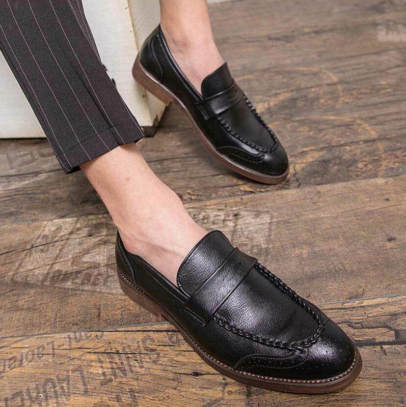 2021 Men's Handmade PU Black Retro Loafers Low Heel Comfortable Fashion Trend Classic Fashion Business Casual Shoes  ZZ187