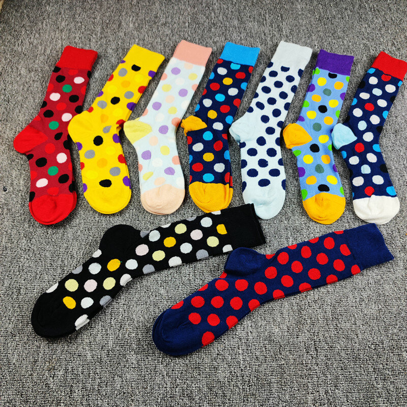 5 pairs of ladies high tube polka dot pattern cotton socks casual home socks